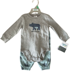 Body bebê Masculino 2 peças rinoceronte cinza e azul | Carter's